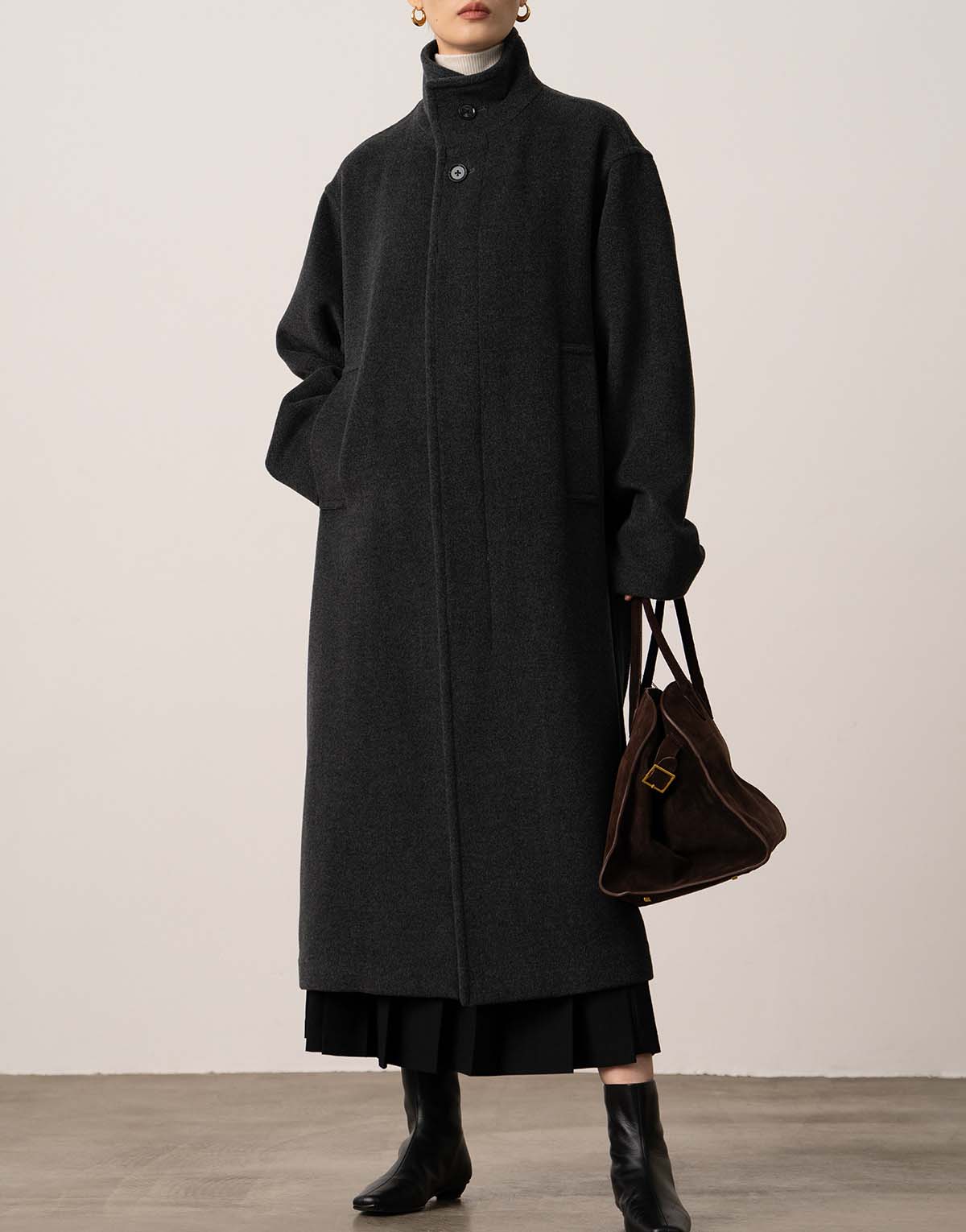 Piped Collar Cashmere Coat-908